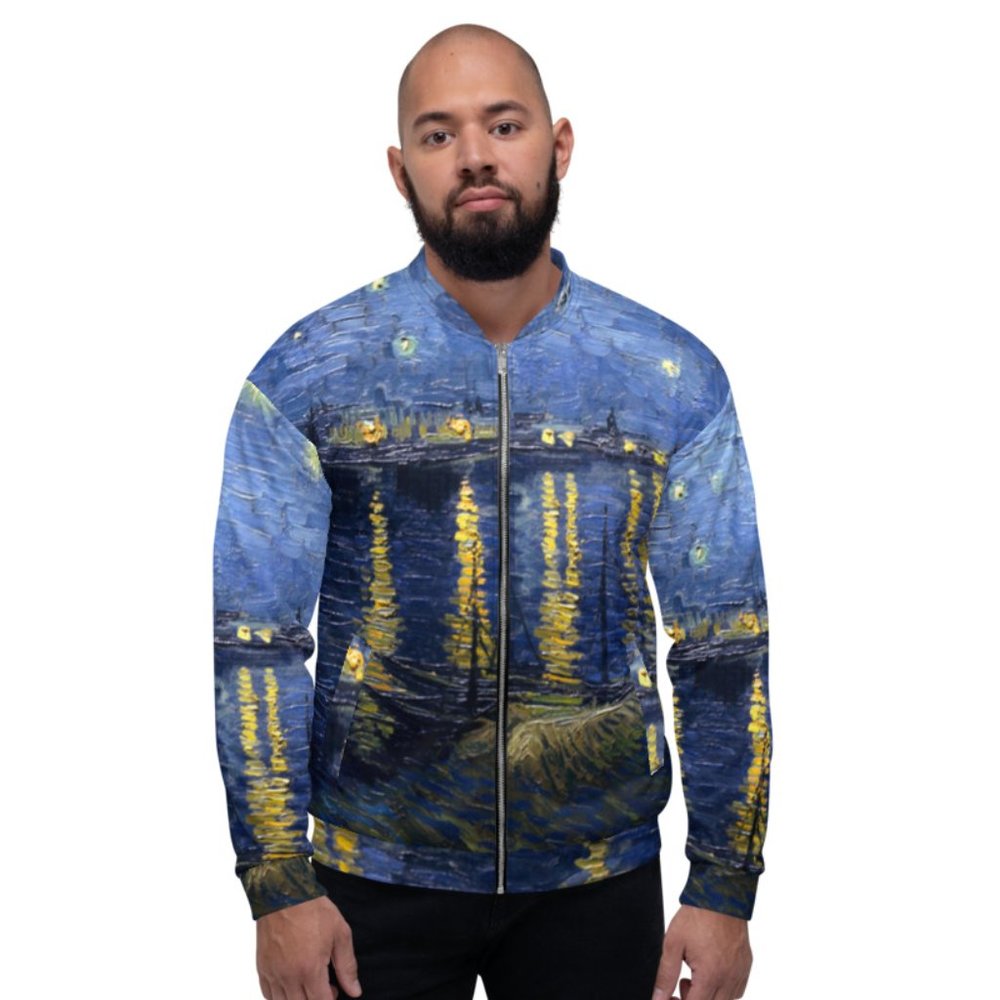 Vincent Van Gogh Starry Night Over the Rhone Famous Retro Painting Bomber Jacket